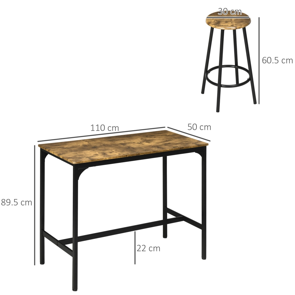 Set da Bar 5 pezzi con Tavolo alto e 4 Sgabelli Stile Industriale, Marrone e Nero