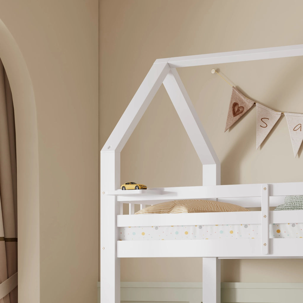 LETTO a castello per bambini 90x200 cm e 140x200 cm Bianco Legno MDF