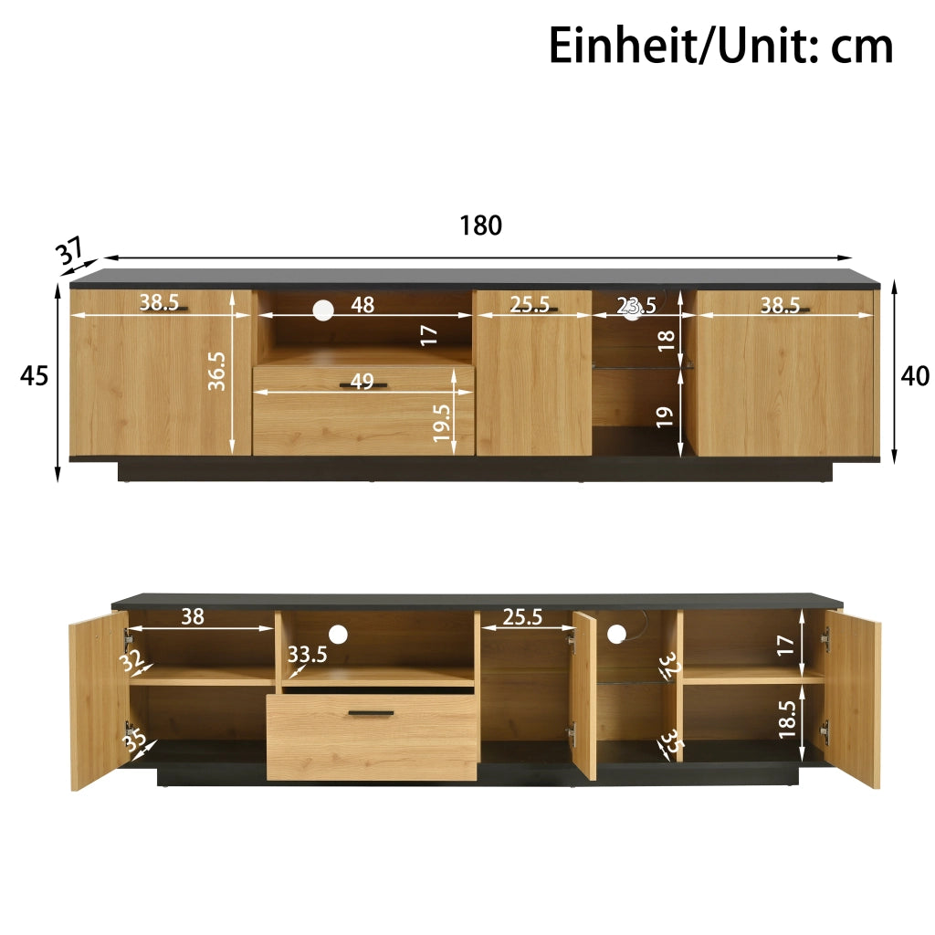 Mobile TV con cassetto e LED - Zephmum- Nero e legno naturale