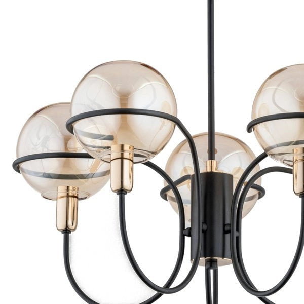 Plafoniera PETRA nera oro 5 sfere vetro E14 10W Alfa