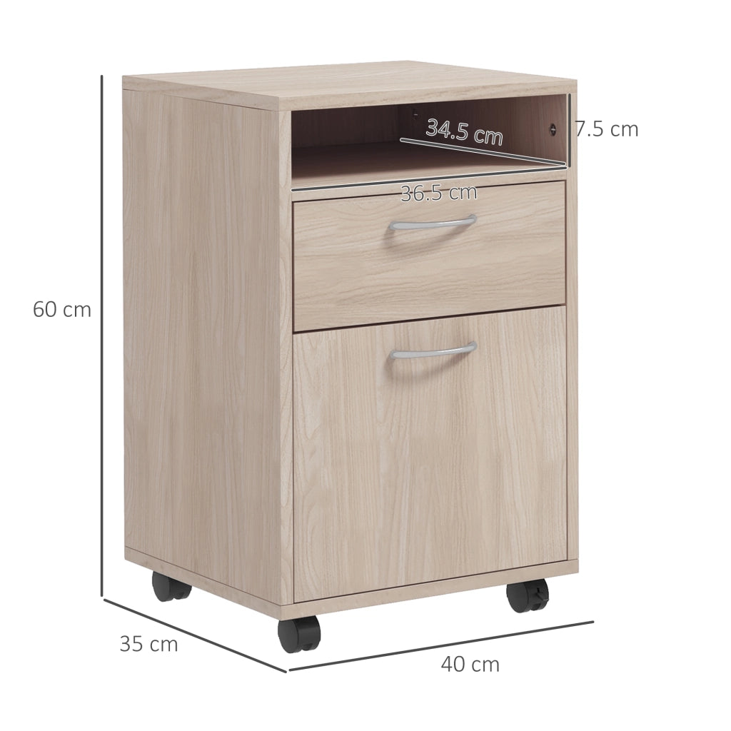 Cassettiera per Ufficio con Ripiano Aperto e 2 Cassetti ¨C Minimal ¨C Legno Rovere e Metallo, 40x35x60 cm