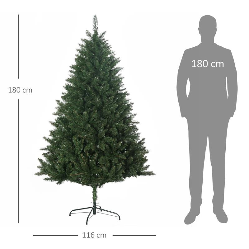 ALBERO DI NATALE ARTIFICIALE 180CM CON 800 RAMI E BASE IN METALLO, VERDE
