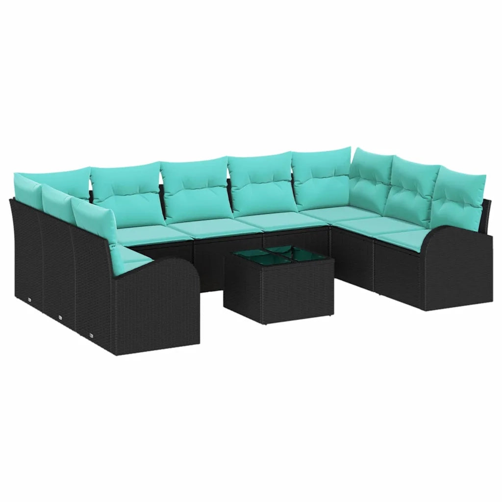 Set Divano da Giardino 10 pcs Nero e Turchese polyrattan 3354885