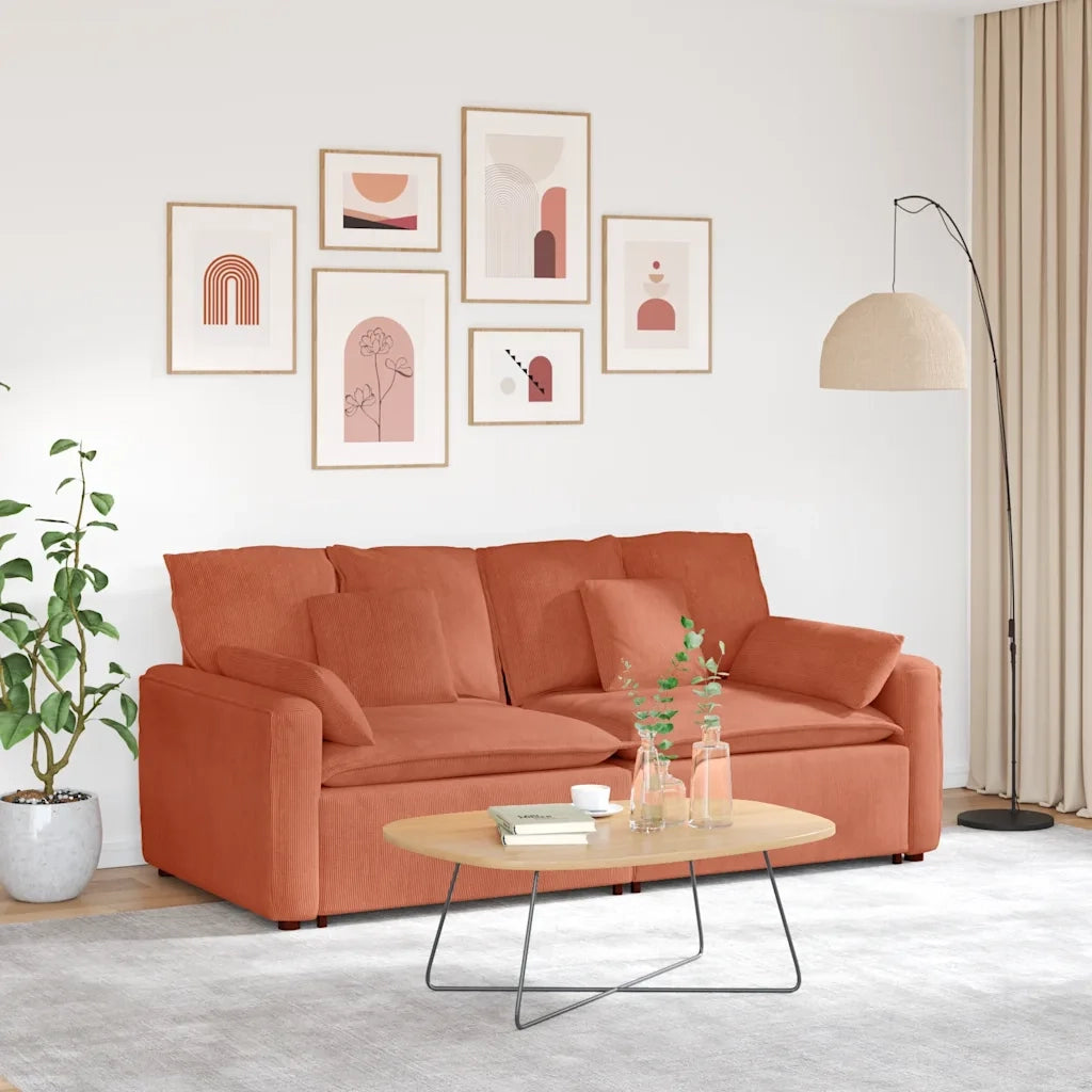 Divano Modulare con Cuscini Rosso Arancione 3321144