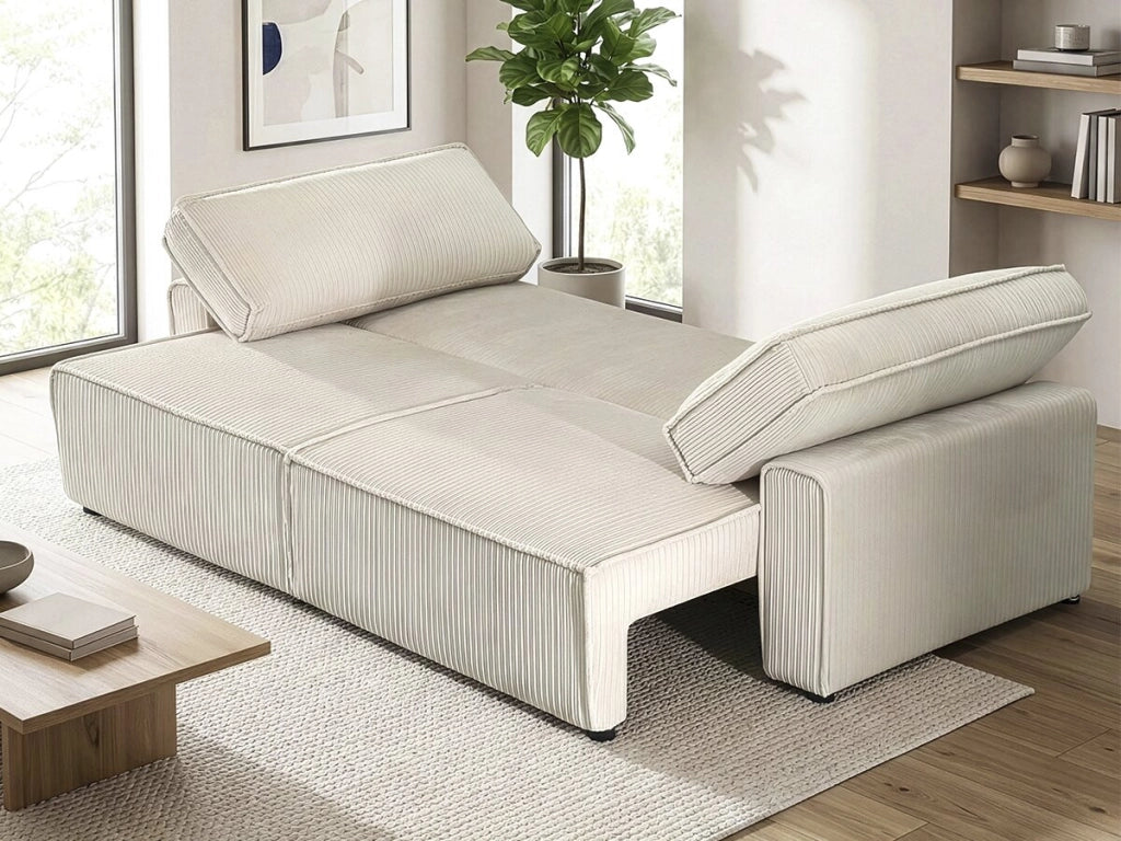 Divano letto in velluto a coste "Montaigne" - 3 posti - Beige