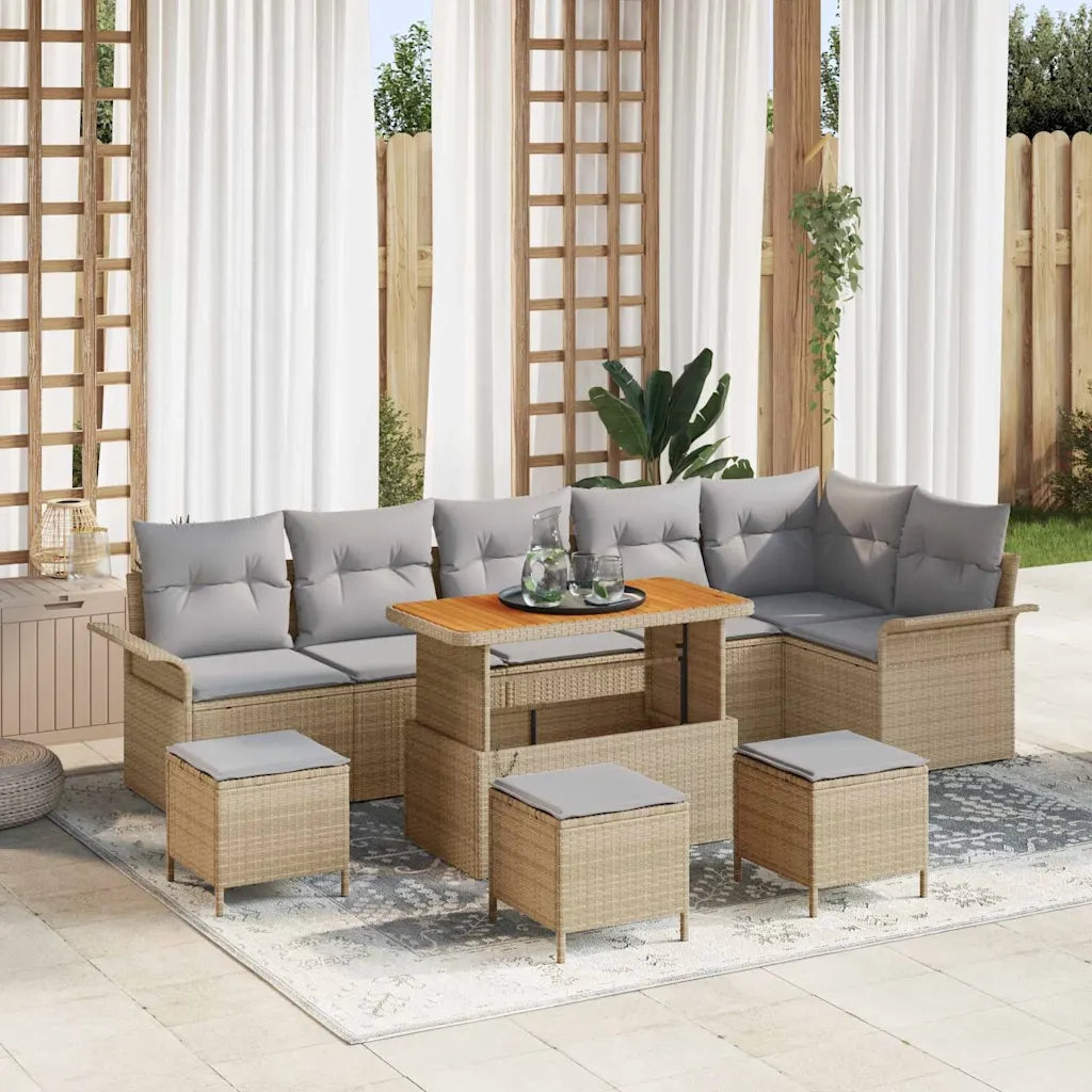 Set Divano da Giardino con cuscino 10 pcs Beige polyrattan