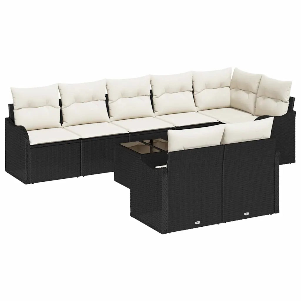 Set Divano da Giardino Nero polyrattan