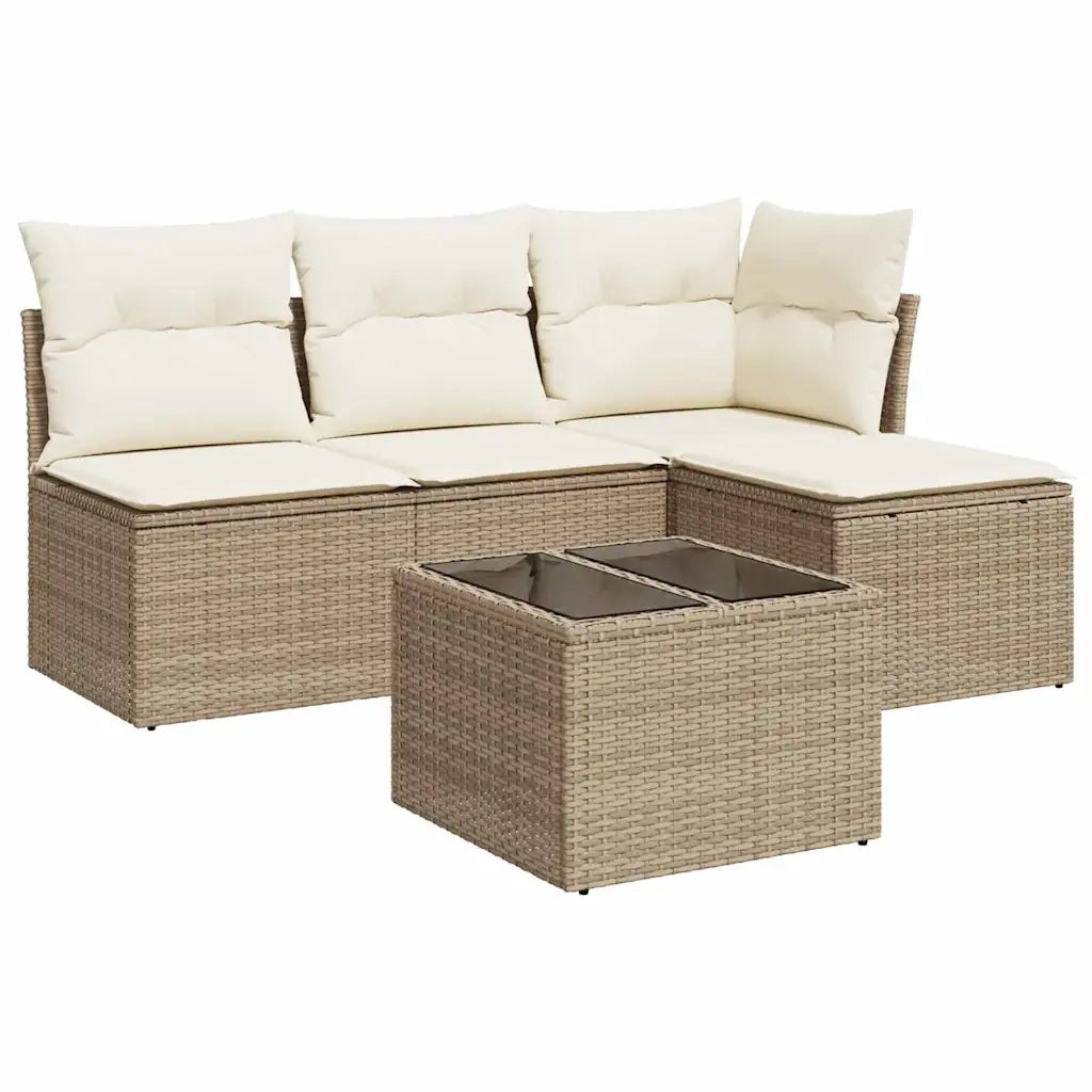 Set Divano da Giardino 5 pz con Cuscini Beige in Polyrattan 3217508