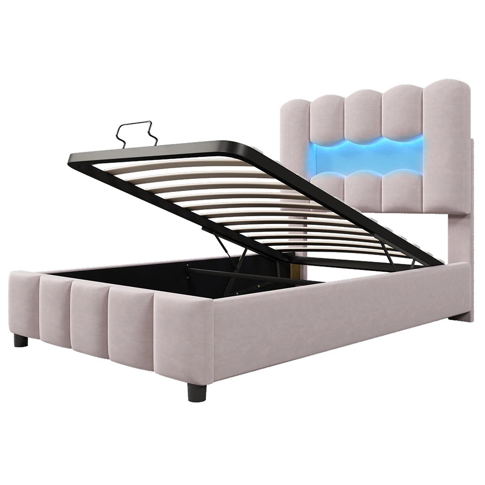Letto 90x200cm?- Xylo - idraulico LED velluto rosa