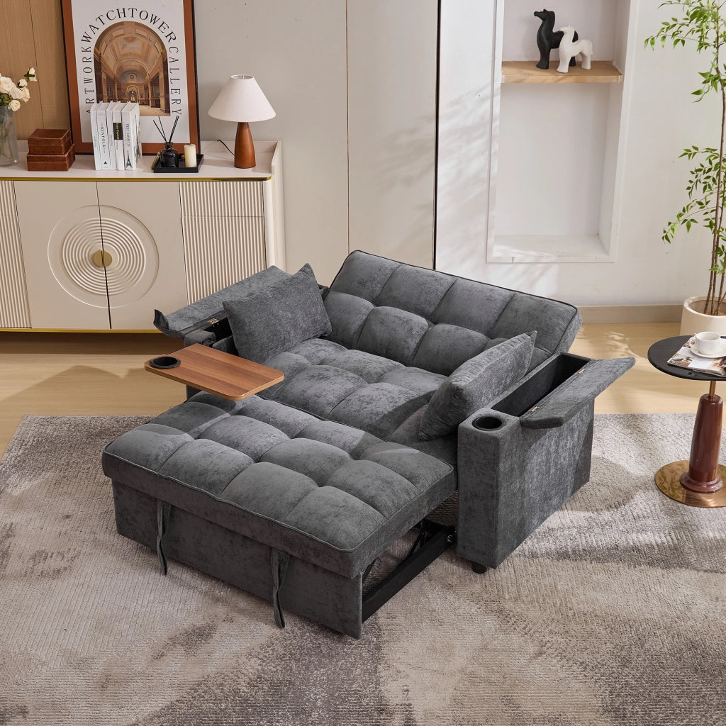 DIVANO LETTO 140,5x74x82 cm Grigio in tessuto con USB e Tipo C