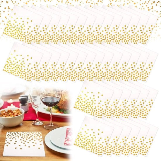 Serviette con punti dorati - 40 pezzi bianchi - per compleanni, matrimoni e feste