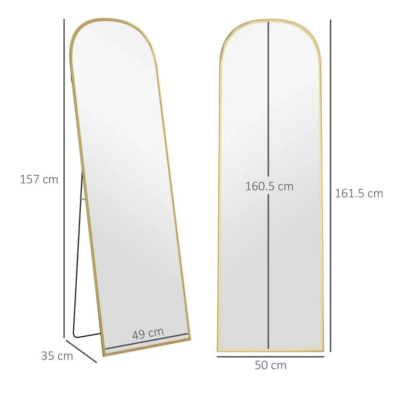 SPECCHIO DA TERRA E PARETE MODERNO IN LEGA DI ALLUMINIO CON SUPPORTO PIEGHEVOLE, 50X170CM, ORO