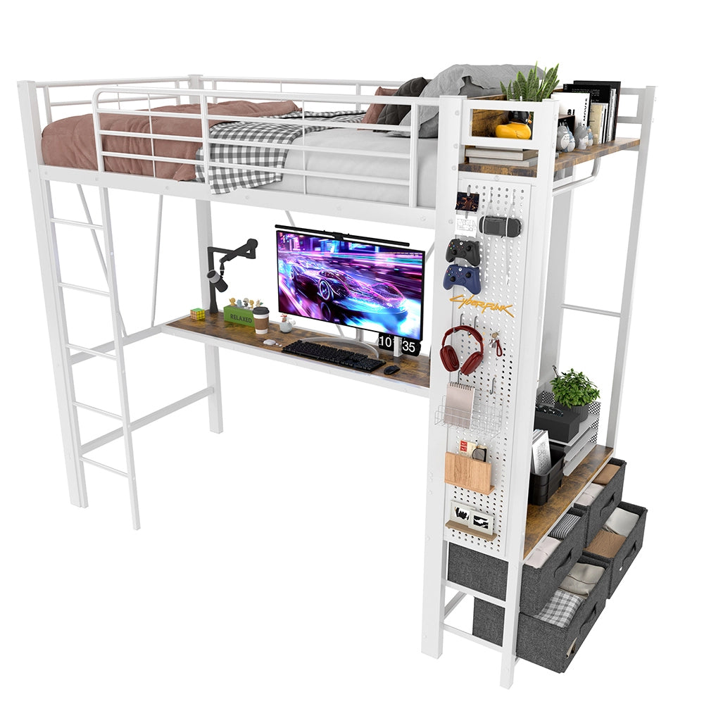 Letto a soppalco - Xylo - 90x200 cm scrivania USB bianco