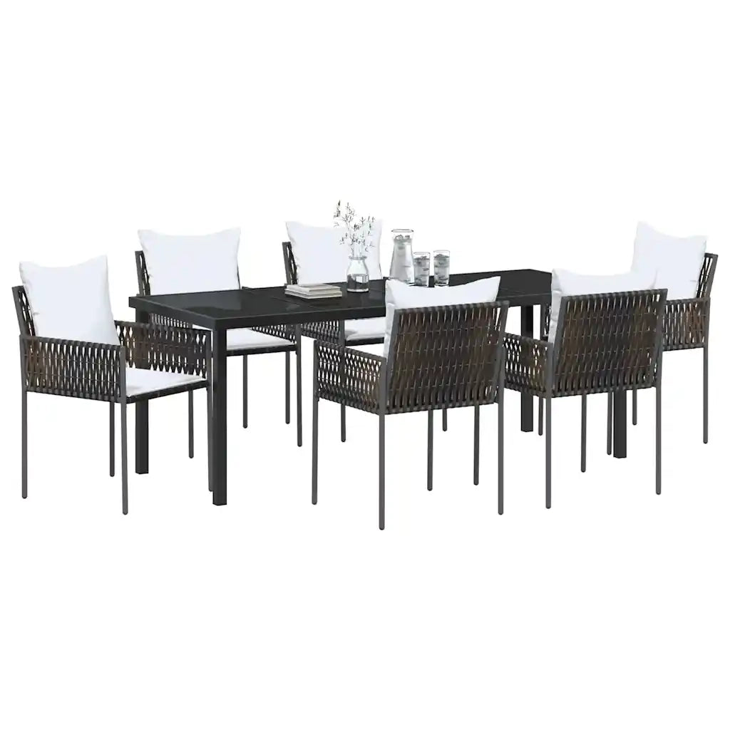 Set da Pranzo per Giardino 7 pcs Marrone e Nero Rattan in PE 3379098