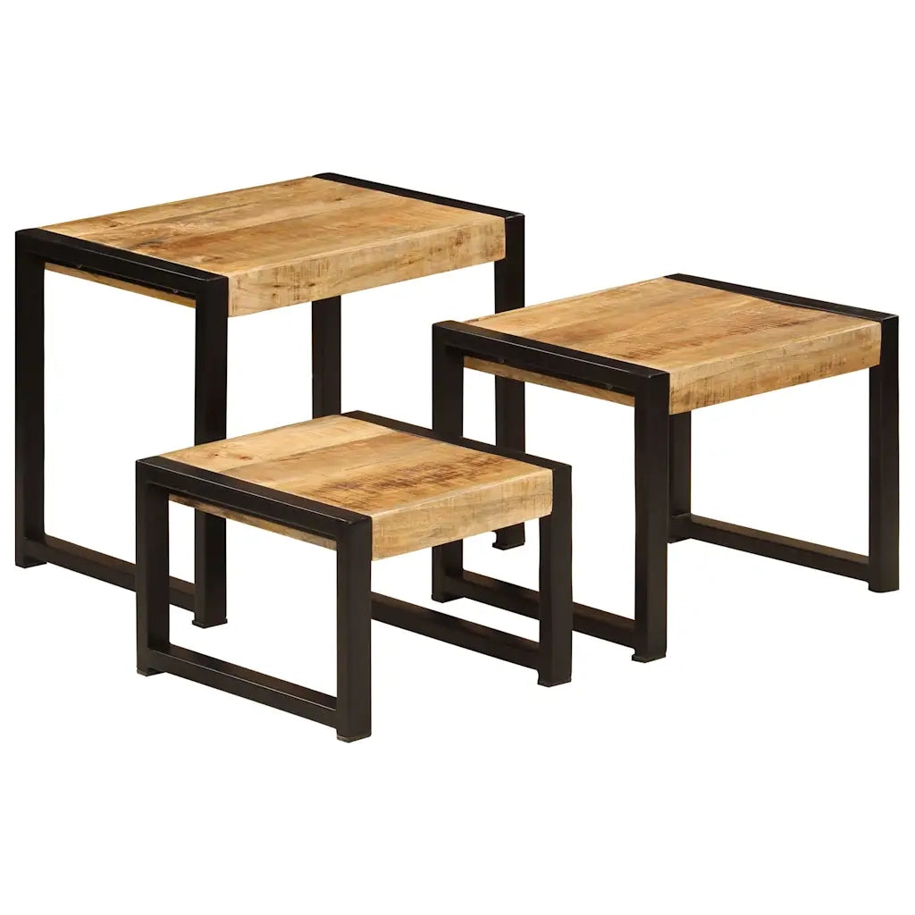Tavolini Impilabili 3 pz in Legno Massello di Mango 247404