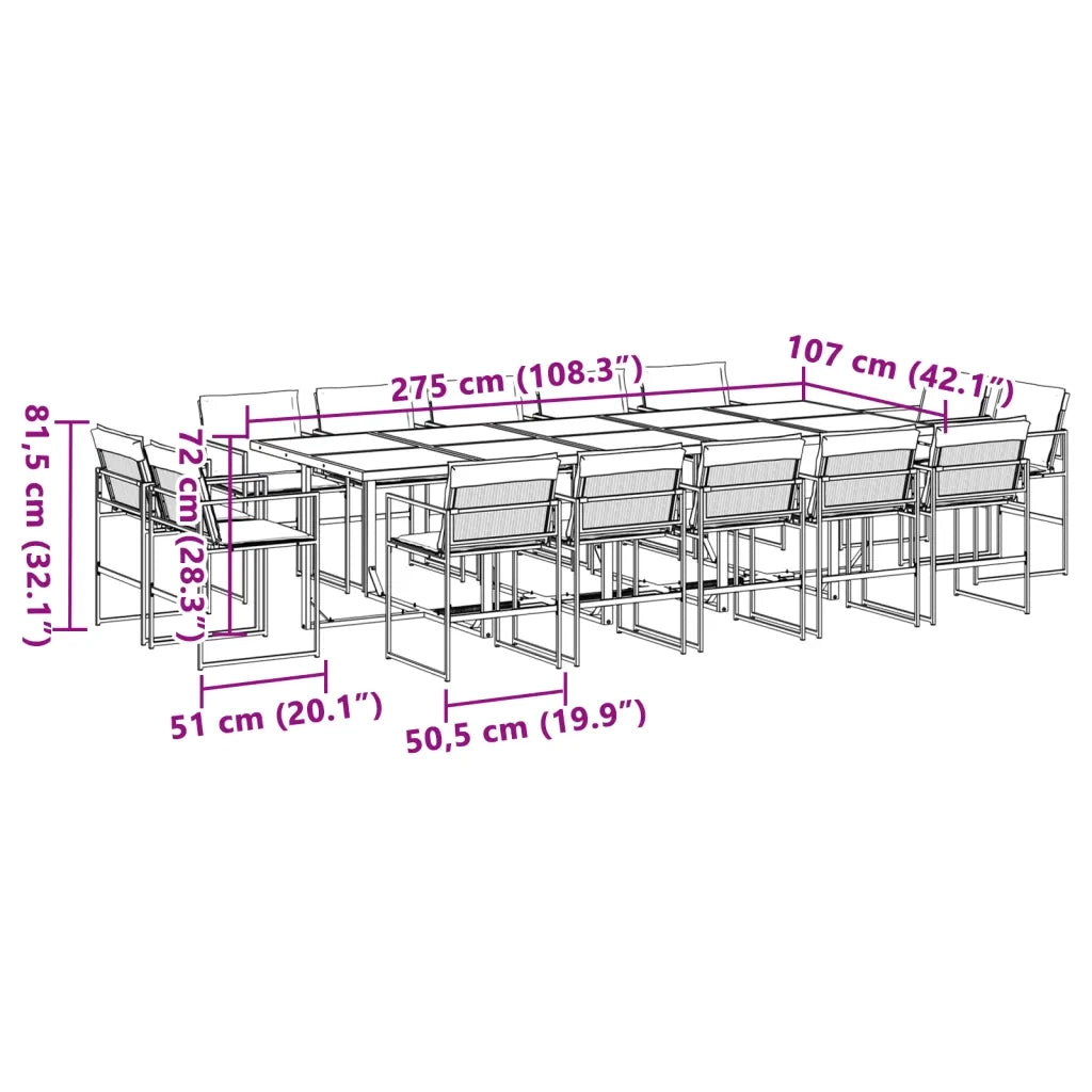 Set da Pranzo da Giardino 15 pz con Cuscini Nero in Textilene 3295081