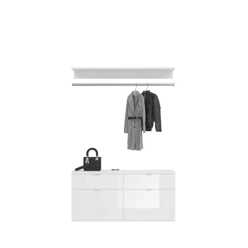 Armadio con 8 ante, 4 specchi, 4 cassetti e un guardaroba – Bianco e rovere – BODITE