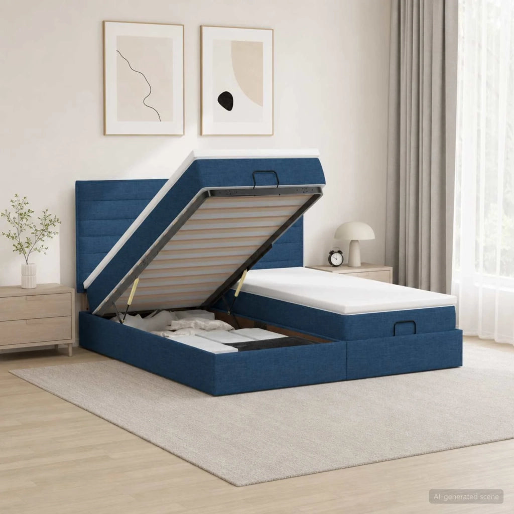Letto Ottomano con Materasso e LED Blu 180 x 200 cm Tessuto 3458422