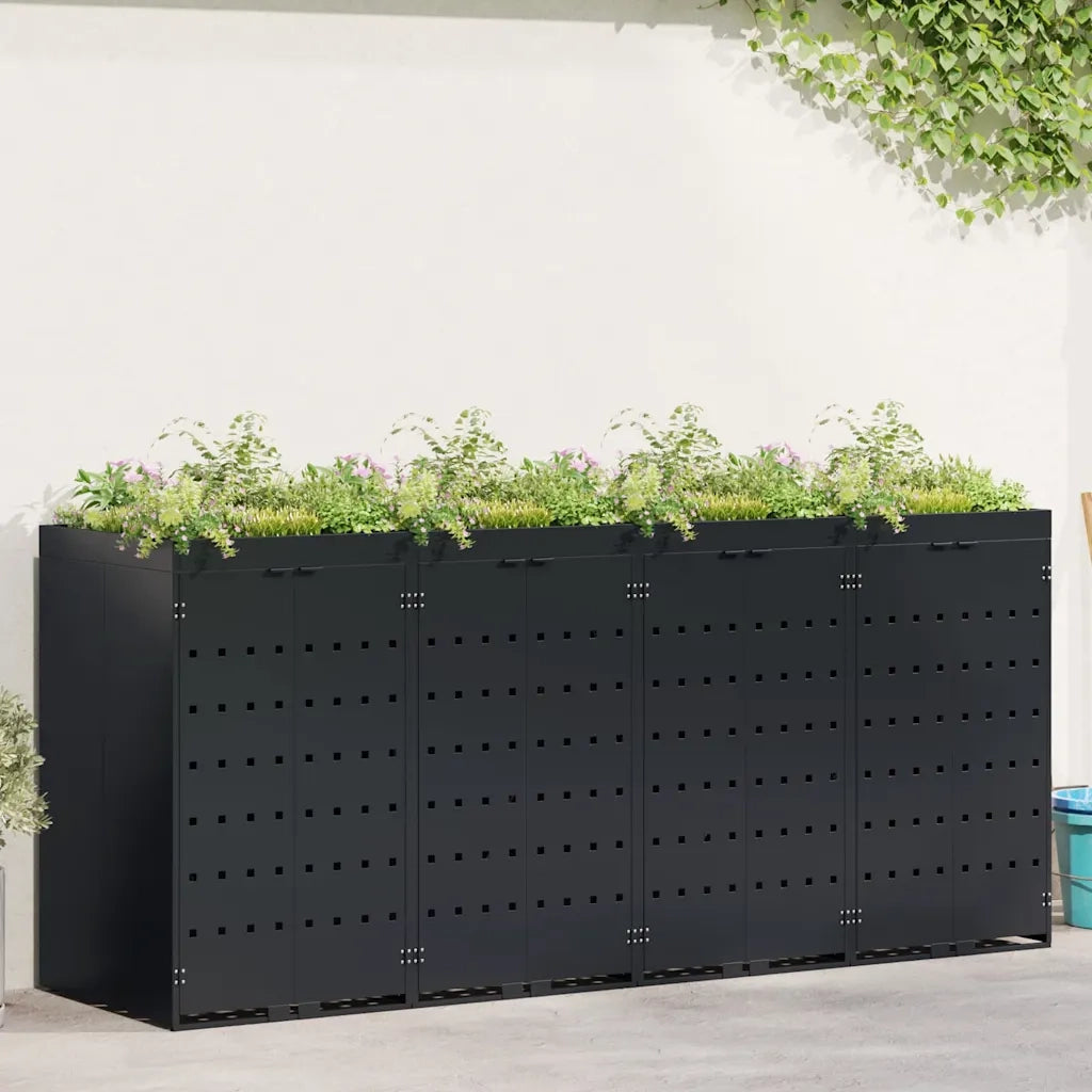 Contenitore per Rifiuti per 4 Bidoni Nero 272 x 77,5 x 121,5 cm 3394740