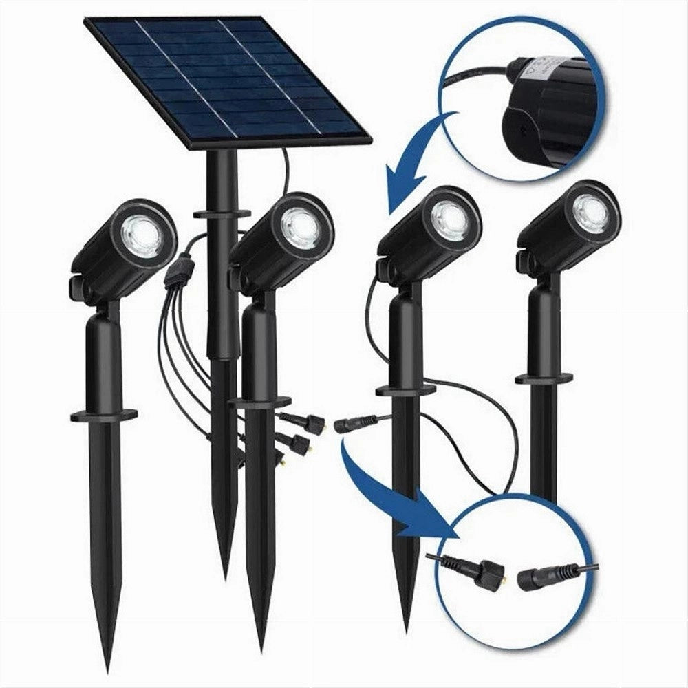 Trade Shop - Set 4 Pz Faretti Led A Picchetto Con Pannello Solare Luce Fredda Calda Ip65 Ly04 -