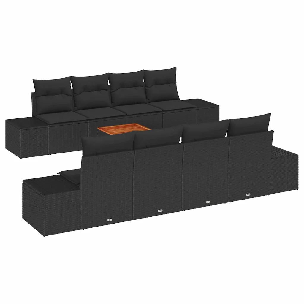Set Divano da Giardino con archiviazione 9 pcs Nero polyrattan 3356602
