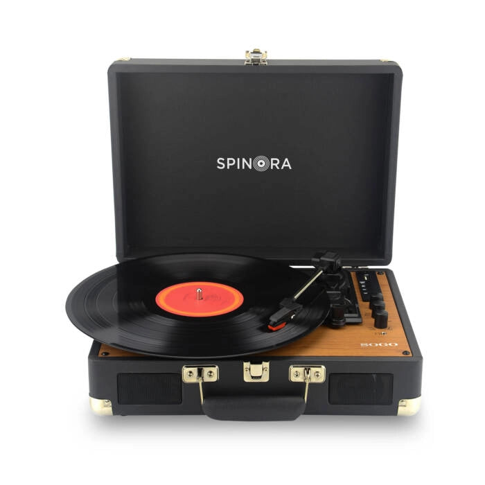 Giradischi portatile valigia con altoparlanti integrati, 3 velocità 33-45-78 RPM, Bluetooth, USB, dischi vinile 7-10-12 pollici - SOGO