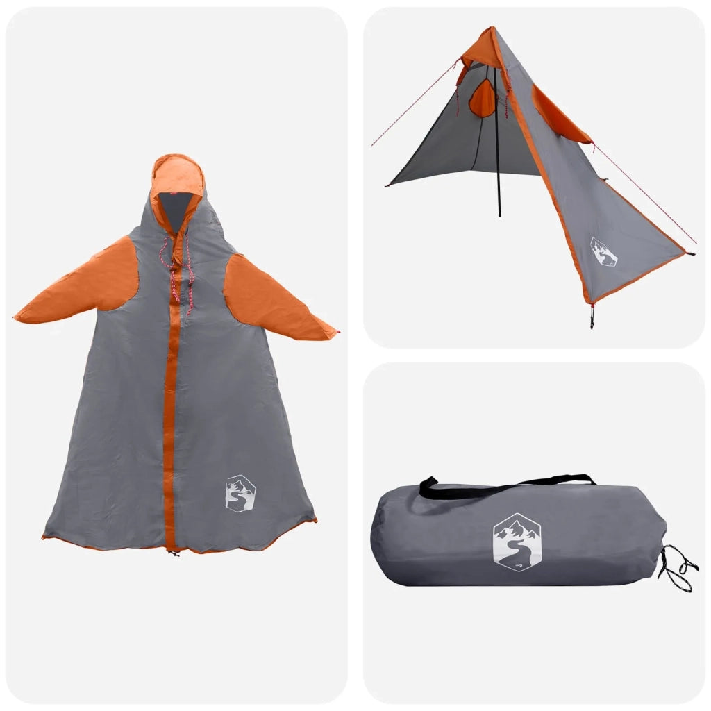 Poncho da pioggia 2-in-1 con cappuccio Grigio e arancione
