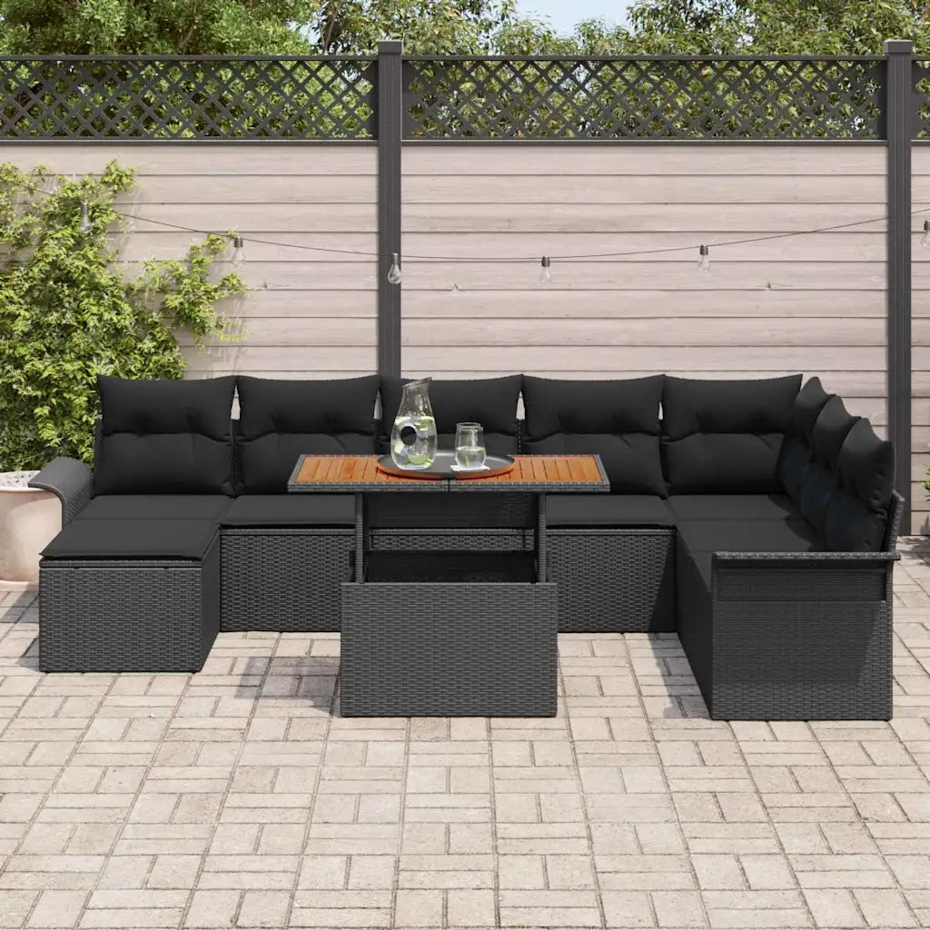 Set Divano da Giardino con cuscino 9 pcs Nero 3349372