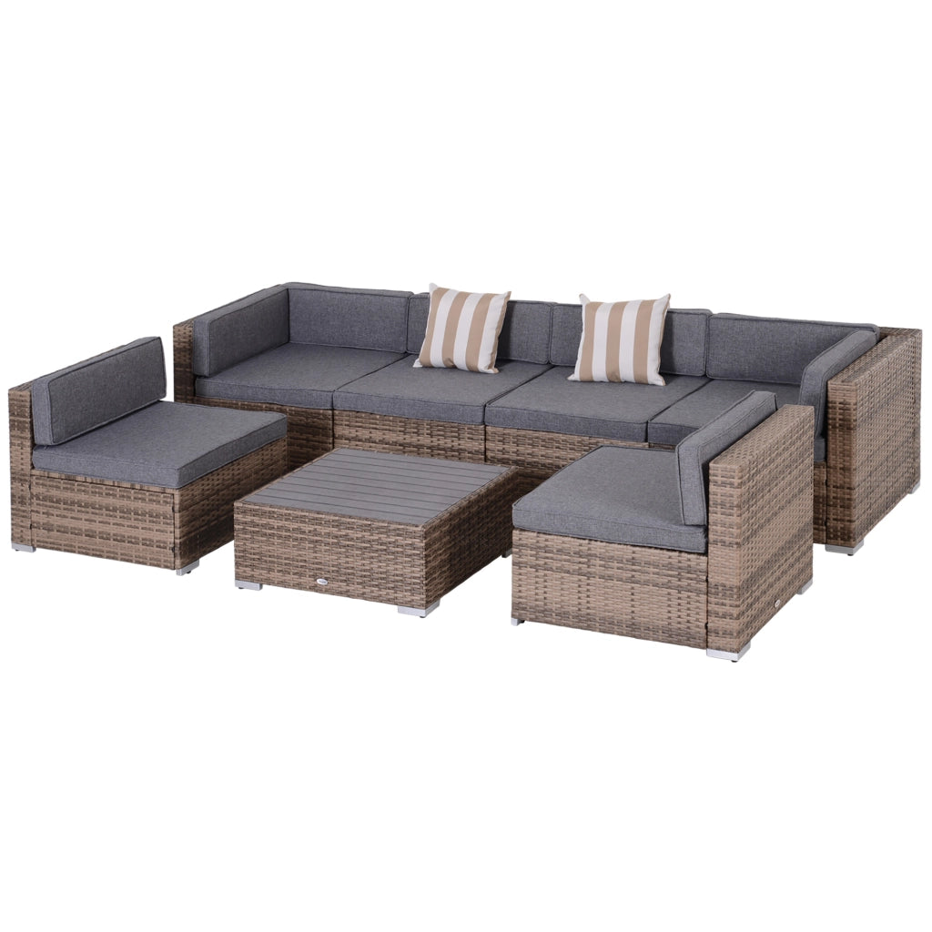 Set Salotto Giardino 7 Pezzi Rattan ¨C Xylo ¨C Divano Modulabile con Tavolino e Cuscini Grigio