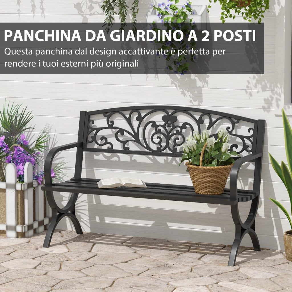 Panchina da Giardino in Metallo Ghisa ¨C Xylo ¨C Nero 127x60x85cm