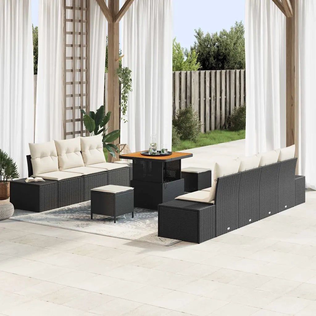 Set Divano da Giardino con cuscino 10 pcs Nero polyrattan 3362745