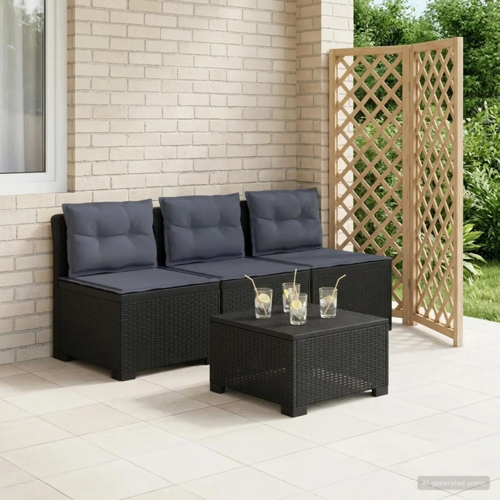 Divano da esterno-Divano da Giardino 3 posti con cuscini in look rattan PP 422339