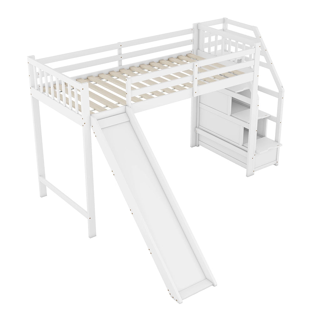 Letto a castello con scivolo e scala - Xylo - 90x200 cm - Bianco