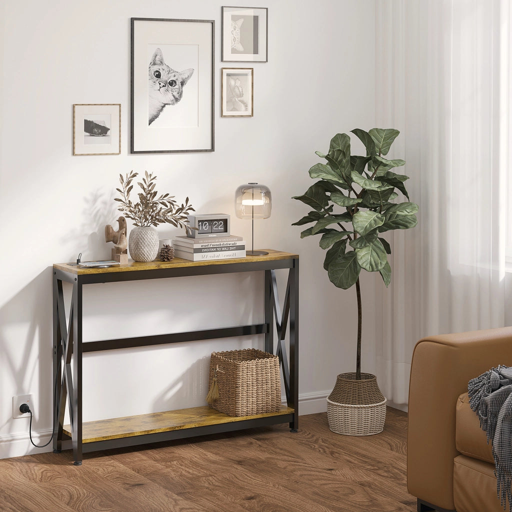 Tavolino console a 2 livelli ¨C Minimal ¨C 100x24x75 cm marrone