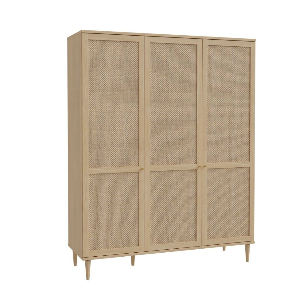 Armadio Livia 3 ante frontali effetto rattan intrecciato colore rovere 165x52x208H
