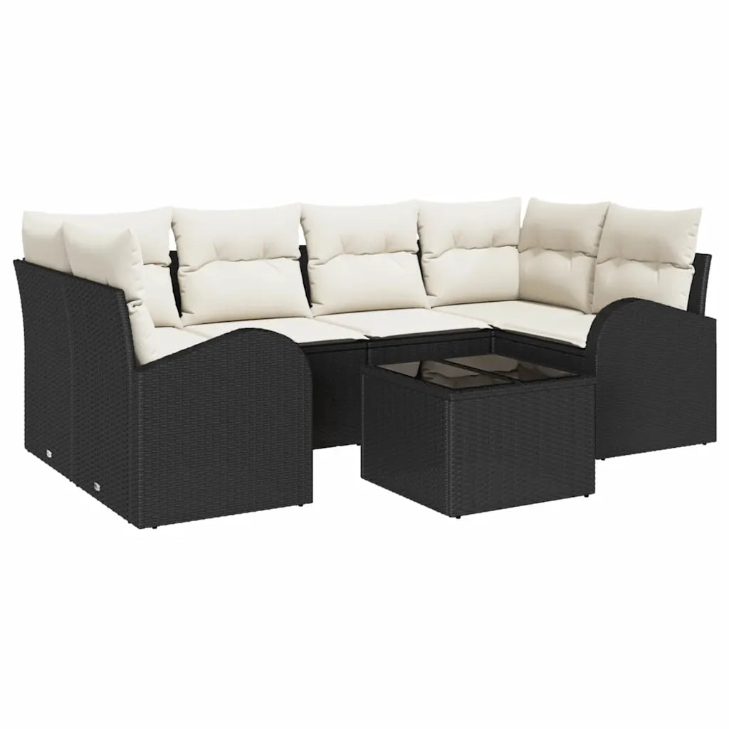 Set Divano da Giardino con cuscino 7 pcs Nero e Crema