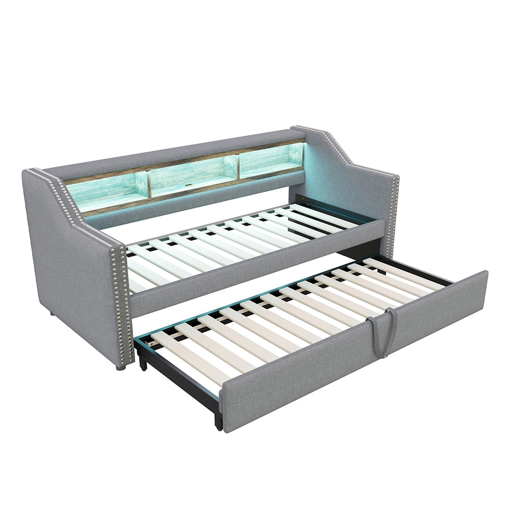 Divano letto - Xylo - 90/180x190 cm LED USB grigio chiaro