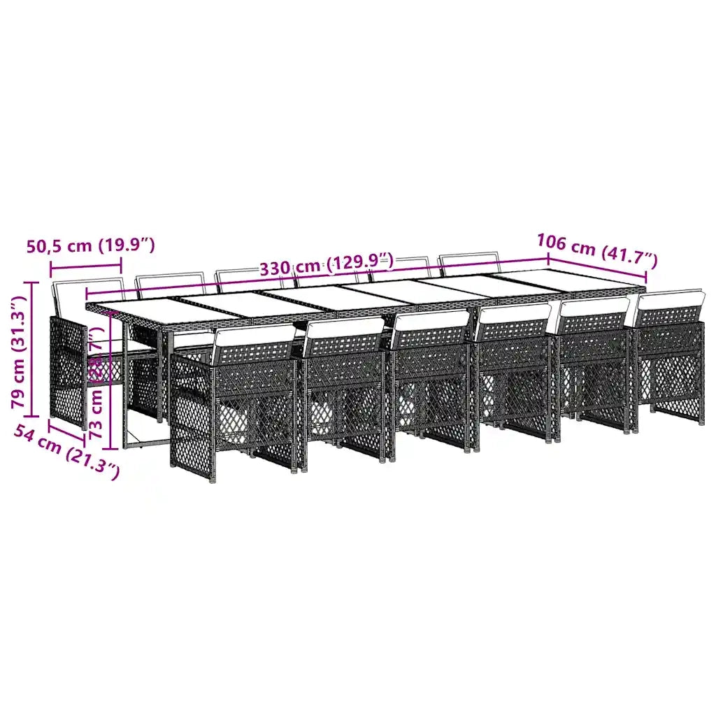 Set da Pranzo da Giardino 13pz con Cuscini Nero in Polyrattan 3210762
