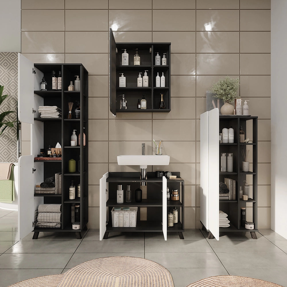 Vicco Set di mobili da bagno Antracite/bianco 4 parti