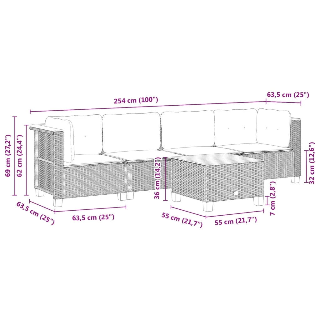 Set Divani da Giardino 5 pz con Cuscini in Polyrattan Nero 3261725