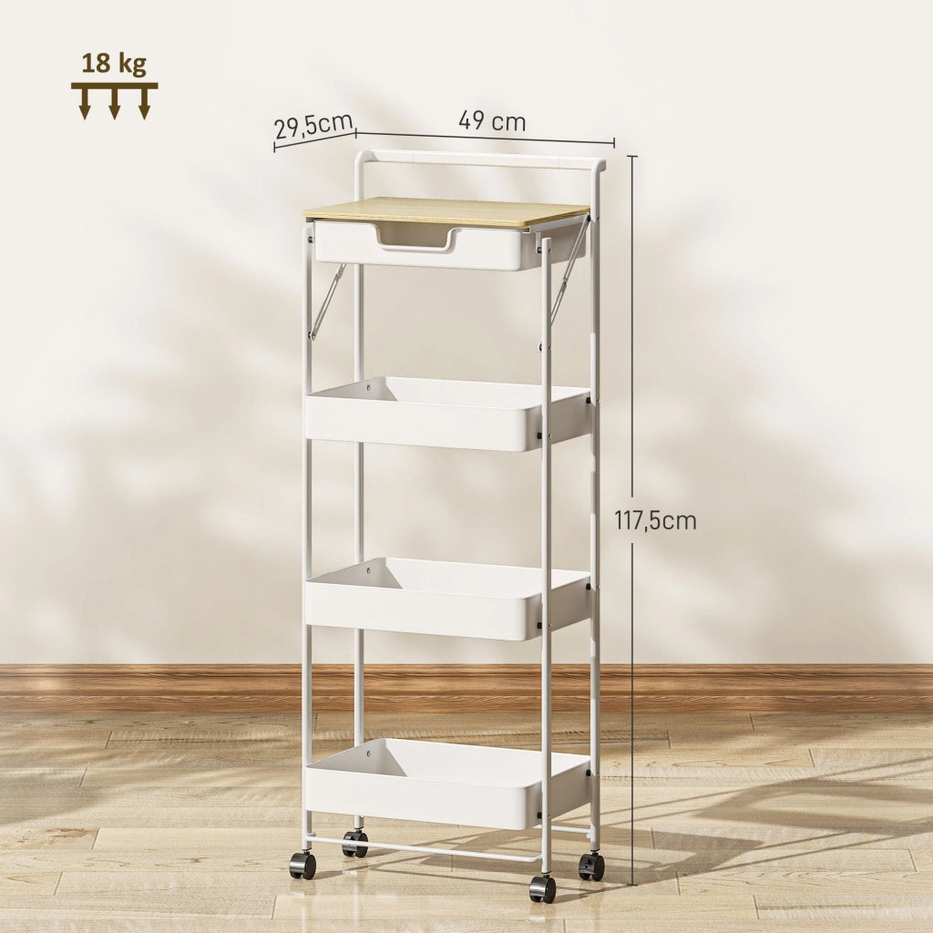 Carrello Multilivello con Cassetto e Ceste ¨C Minimal ¨C Bianco 40x30x70