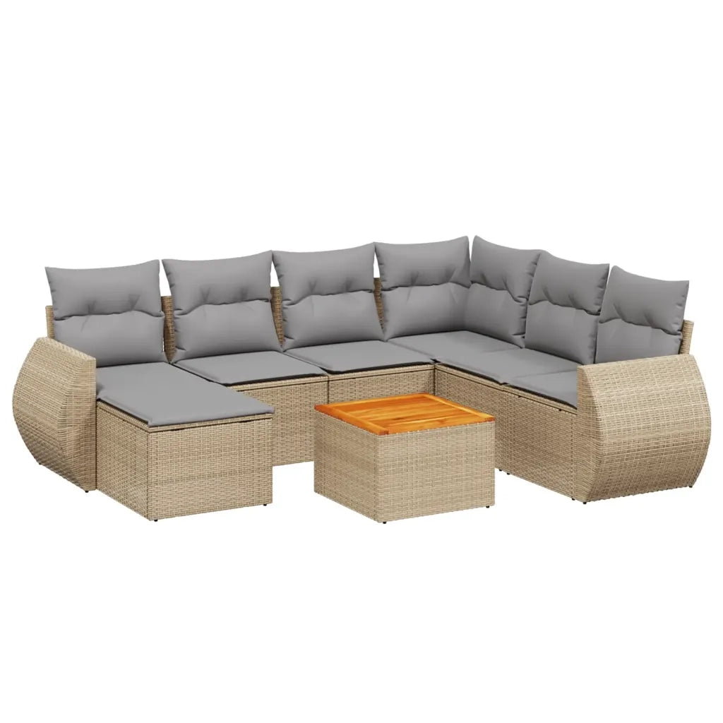 Set Divano da Giardino 8 pz con Cuscini Beige in Polyrattan
