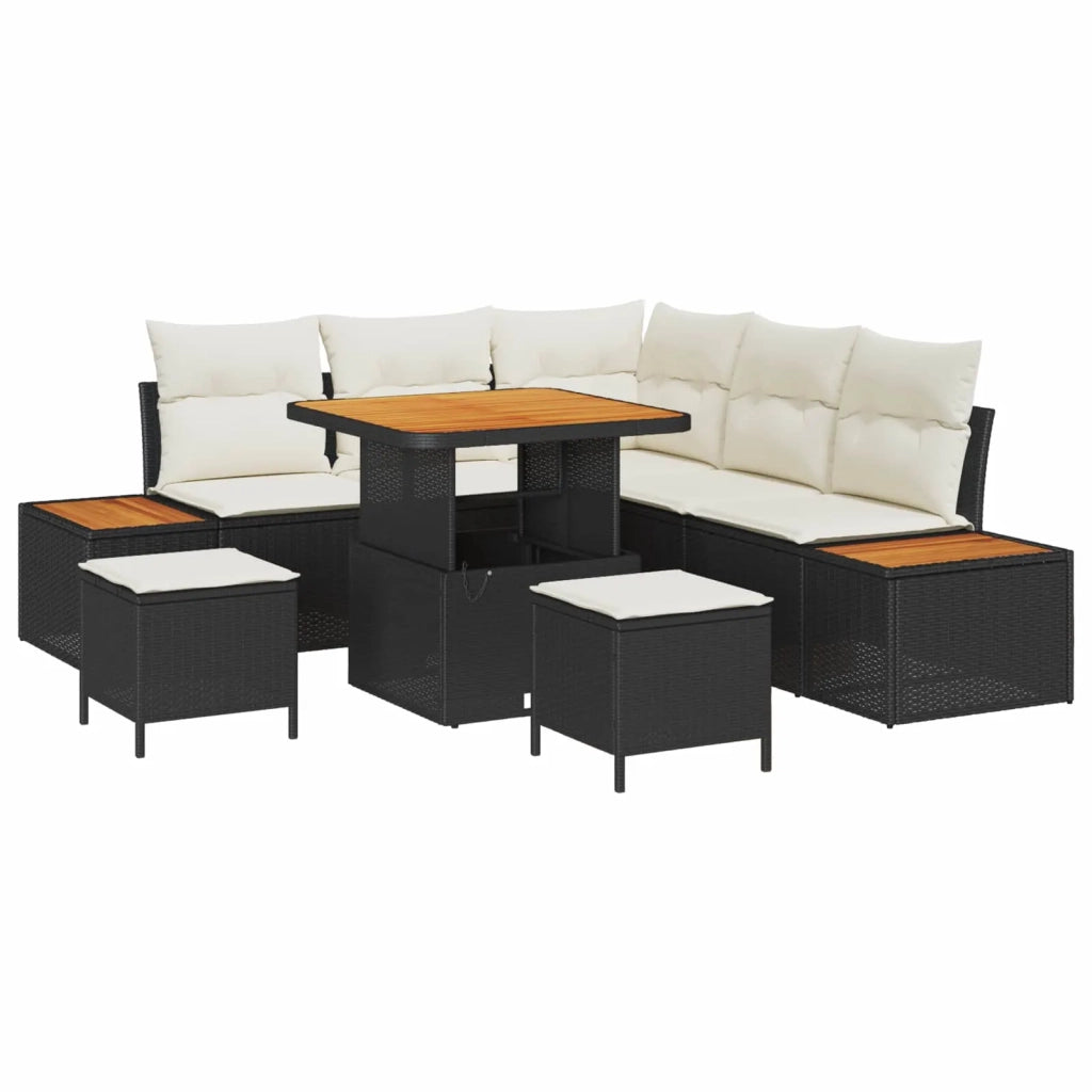 Set Divano da Giardino con cuscino 8 pcs Nero e Crema 3363300