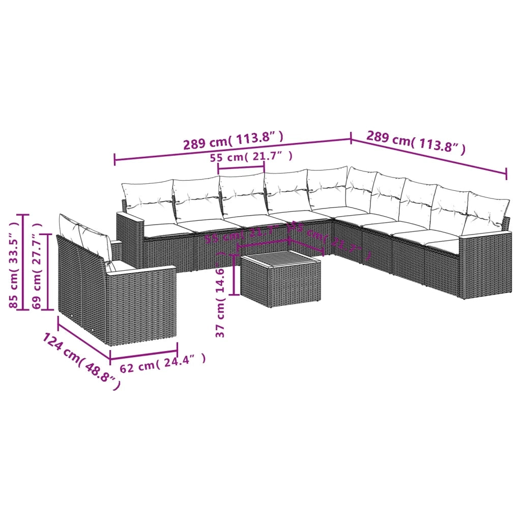 Set Divani da Giardino 12 pz con Cuscini Grigio in Polyrattan 3258539