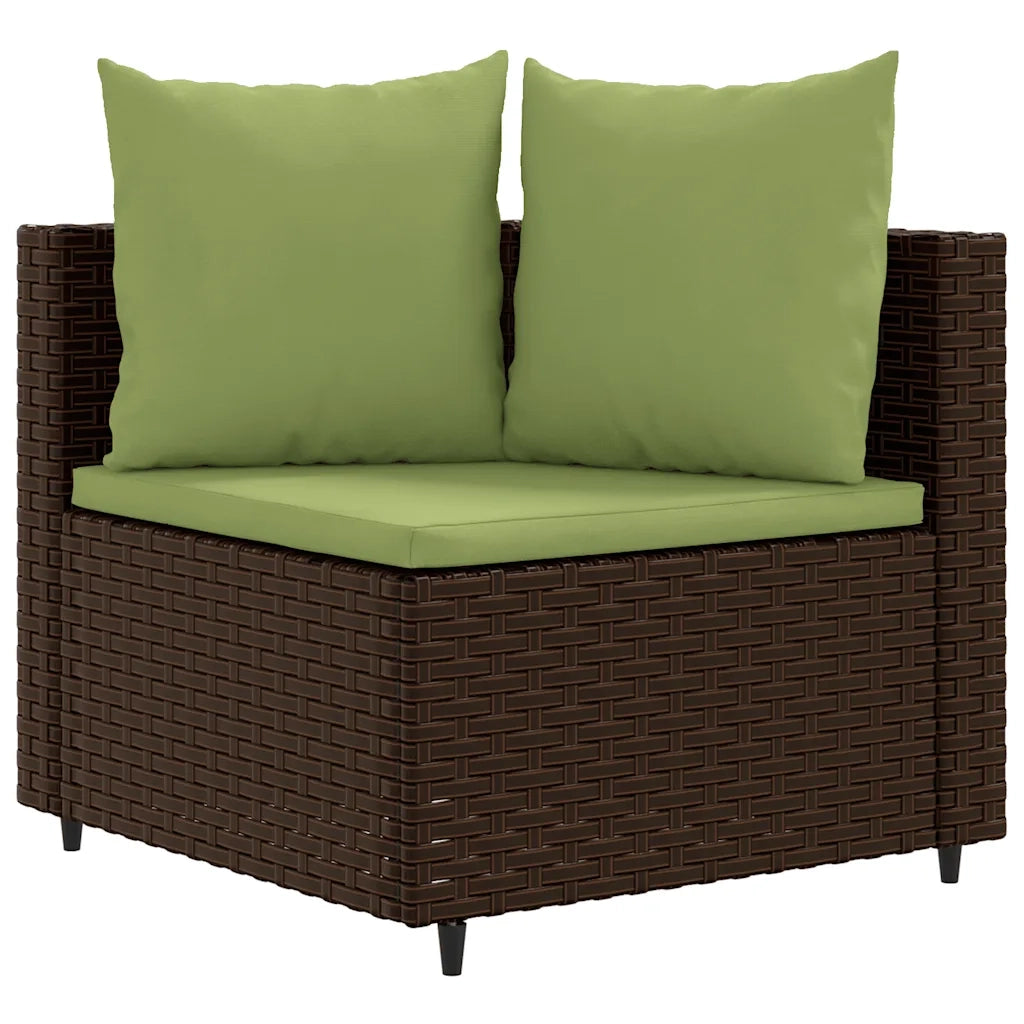 Set Divano da Giardino 5 pz con Cuscini Marrone in Polyrattan