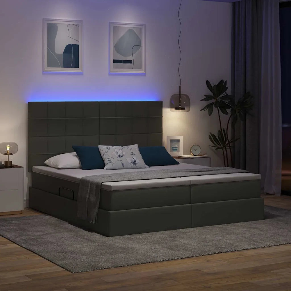 Letto con testiera Grigio scuro 200 x 200 cm Tessuto