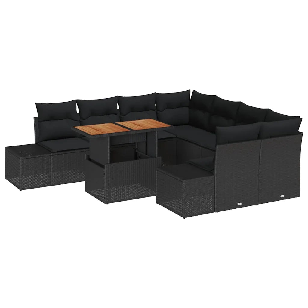 Set da Pranzo per Giardino con cuscino 9 pcs Nero e Marrone