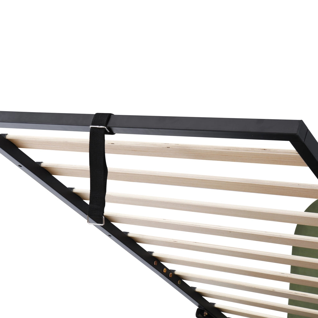Letto imbottito per bambini con contenitore, rete a doghe, velluto verde