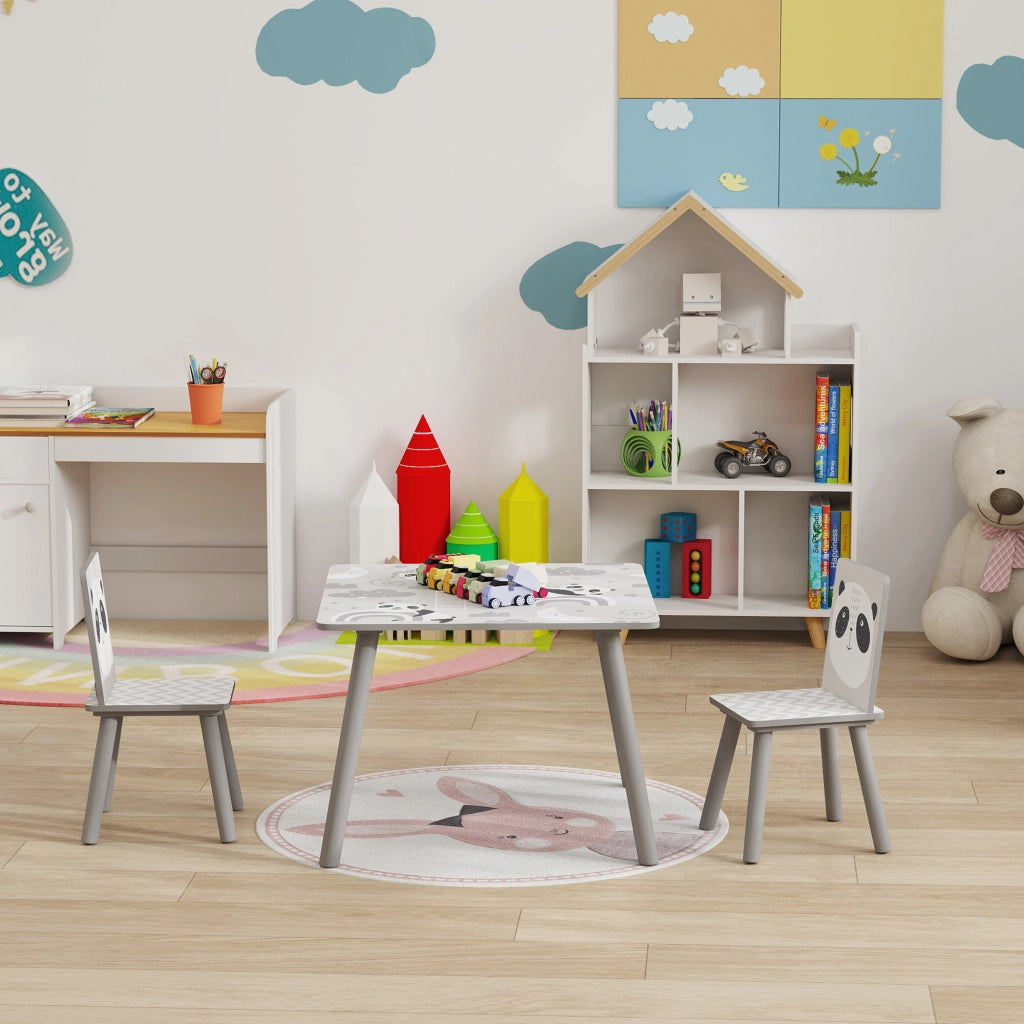 Set Tavolo e 2 Sedie per Bambini ¨C Xylo ¨C Grigio e Bianco con Panda