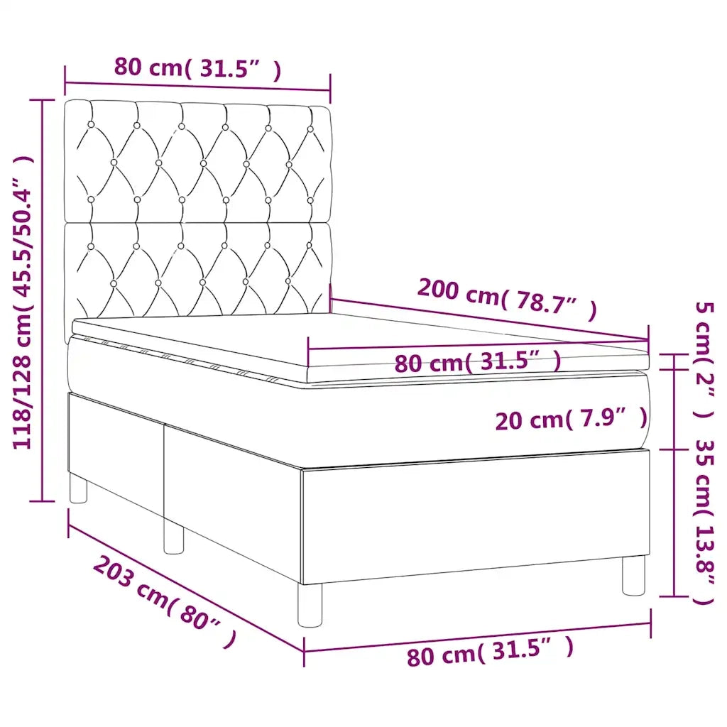 Letto a Molle con Materasso e LED-Struttura Letto con Materasso Nero 80x200 cm in Tessuto 280052